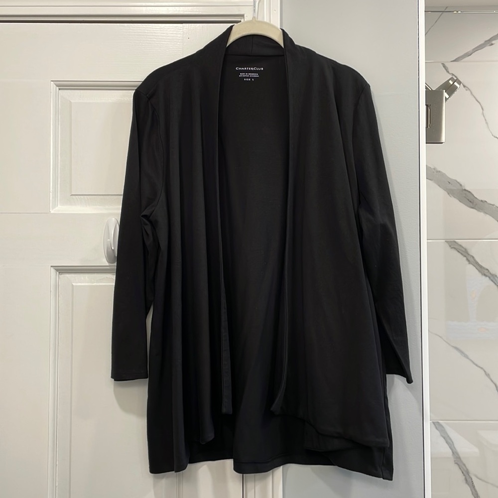Charter Club Black Open Front 3/4 Sleeve Cardigan